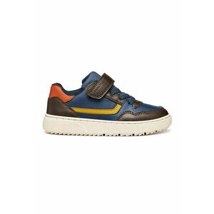 Pantofi sport de piele ecologica cu logo si velcro - Maro inchis/Albastru petrol imagine