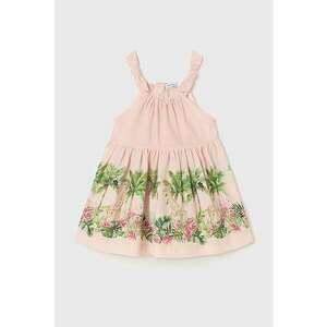 Rochie din amestec de in cu imprimeu grafic - Verde/Roz pastel imagine