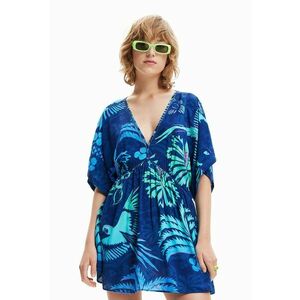 Rochie cu decolteu in V si imprimeu tropical pentru plaja - Verde/Albastru inchis imagine