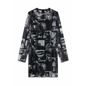 Rochie dreapta cu model grafic - Negru/Alb murdar imagine