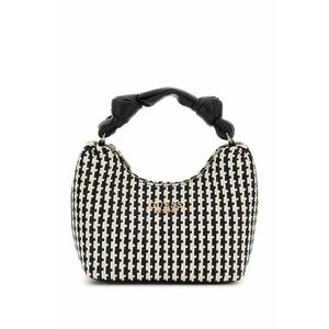 Geanta de mana cu aspect impletit si model in doua nuante - Negru/Alb murdar imagine