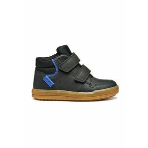 Pantofi sport de piele ecologica cu velcro - Negru stins/Albastru royal imagine