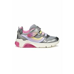Pantofi sport de piele ecologica si material textil cu LED-uri - Lila/Roz pal/Argintiu imagine