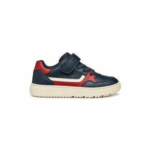 Pantofi sport de piele ecologica cu logo si velcro - Albastru inchis/Rosu vermillion imagine
