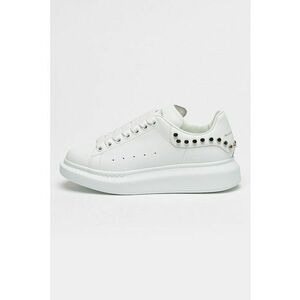 Pantofi sport wedge de piele cu tinte - Alb/Argintiu imagine