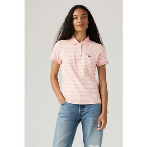 Tricou polo din material pique cu croiala slim fit - Roz pastel/Alb murdar imagine