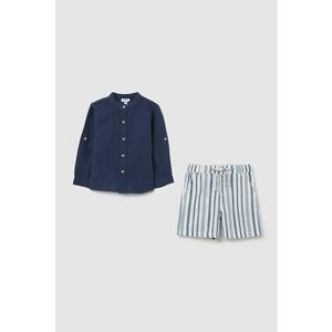 Set de pantaloni scurti si camasa din bumbac si in - Alb/Bleumarin imagine