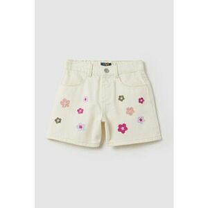 Blugi scurti cu broderie florala - Alb fildes/Kaki/Roz imagine