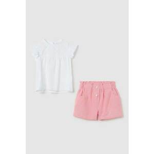 Set de pantaloni scurti si top din bumbac - Alb/Coral imagine