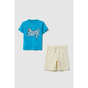 Set de pantaloni scurti si tricou din bumbac - Alb fildes/Albastru glaciar imagine