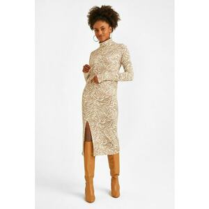 Rochie cu croiala bodycon si imprimeu zebra - Alb/Maro nisip imagine