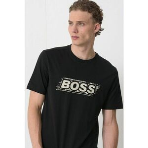 Tricou cu imprimeu logo si decolteu la baza gatului - Negru/Alb optic imagine