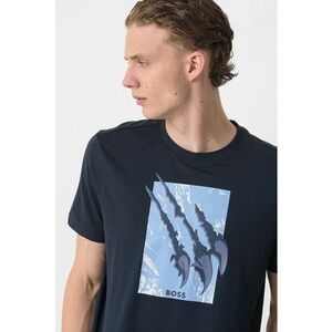 Tricou regular fit cu decolteu la baza gatului si imprimeu grafic - Albastru ultramarin/Albastru deschis imagine
