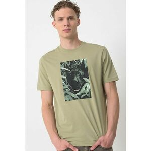 Tricou regular fit cu decolteu la baza gatului si imprimeu grafic - Negru stins/Verde pal imagine
