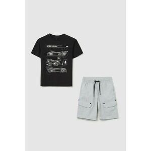 Set de pantaloni scurti cargo si tricou - 2 piese - Negru/Gri cenusiu imagine