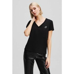 Tricou din bumbac organic cu decolteu in V - Negru imagine