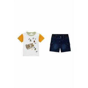 Set de tricouri cu decolteu la baza gatului si pantaloni scurti cu aspect decolorat - 2 piese - Alb/Albastru inchis imagine
