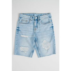 Bermude din denim cu aspect deteriorat - Albastru pal imagine