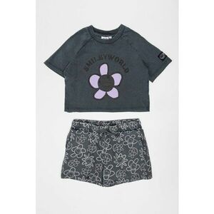 Set de tricou de bumbac si pantaloni scurti - 2 piese - Lila/Gri antracit imagine