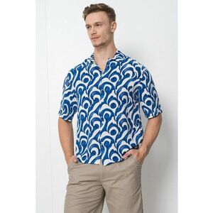 Camasa cu maneci scurte si model valurit - Alb/Albastru royal imagine