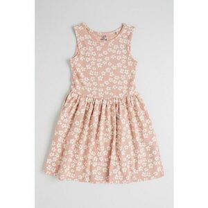 Rochie evazata fara maneci cu model floral - Alb fildes/Roz prafuit imagine