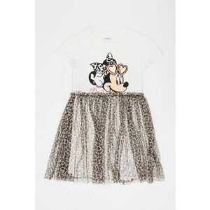 Rochie cu model 2 in 1 - Minnie Mouse si animal print - Alb fildes/Negru/Maro deschis imagine