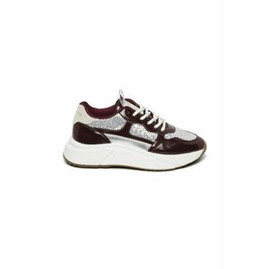 Pantofi sport wedge de piele ecologica - Alb/Visiniu/Argintiu imagine