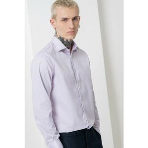 Camasa din bumbac cu maneci lungi si mansete cu nasturi - Lila imagine