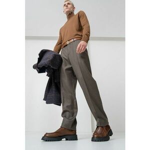 Pantaloni eleganti din amestec de lana cu talie elastica pe partea din spate - Maro inchis imagine