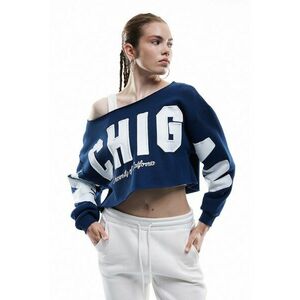 Bluza crop cu decolteu barcuta - Alb/Bleumarin imagine