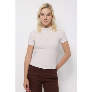 Tricou slim fit cu guler - Alb murdar imagine