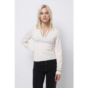 Pulover slim fit cu decolteu in V - Alb murdar imagine