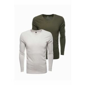 Set de bluze cu decolteu in V - 2 piese - Bej/Verde masliniu imagine