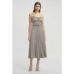 Rochie fara maneci si insertii cu fire la terminatii - Maro taupe deschis imagine