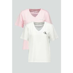Set de tricouri cu decolteu in V si logo - 2 piese - Alb/Roz imagine