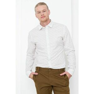 Camasa cu maneci lungi si model monograma - Alb/Kaki imagine