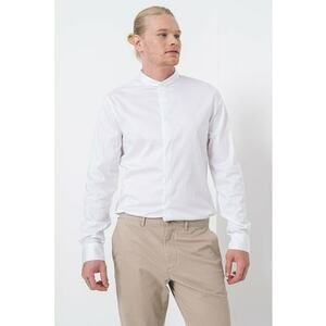 Camasa de bumbac cu guler Henley - Alb optic imagine