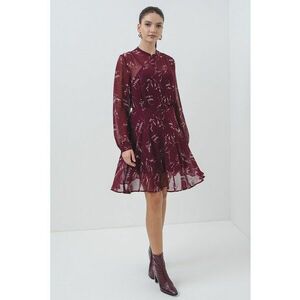 Rochie cu maneci lungi si imprimeu - Visiniu imagine