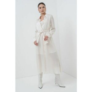 Rochie cu cordon si maneci lungi - Crem imagine
