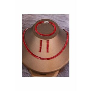 Set colier - bratara si cercei - argintiu - cu pietre rosii din zirconiu - Aapeli C2 imagine