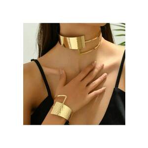 Set colier choker si bratara - auriu - texturat - Jousia C16 imagine