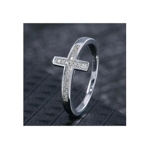 Inel argintiu - forma de cruce - cu pietre din zirconiu - Sigvor C4 - 6 (circumferinta: 51.9 mm) imagine