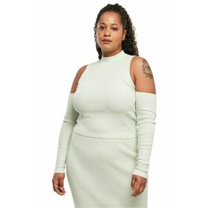 Bluza striata tricotata cu umeri decupati - Verde menta imagine