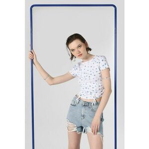 Tricou crop cu imprimeu floral - Alb/Albastru imagine