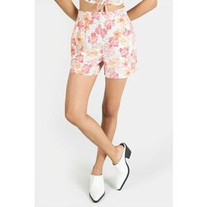 Pantaloni scurti din amestec de in cu talie elastica - Alb/Roz imagine