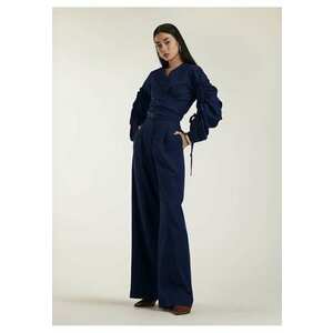 Set format din bluza si pantalon lung Renata - Maro - Albastru indigo imagine