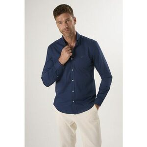 Camasa din amestec de bumbac cu guler Oxford - Bleumarin imagine