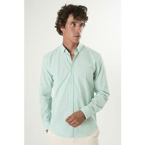 Camasa din bumbac cu model in carouri - Alb/Verde menta imagine