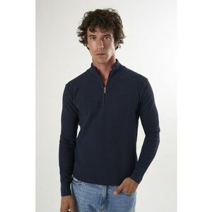 Pulover slim-fit cu fenta cu fermoar - Albastru ultramarin imagine