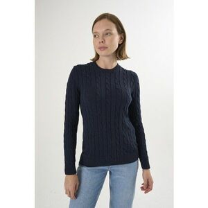 Pulover cu decolteu la baza gatului si model torsade - Albastru ultramarin imagine
